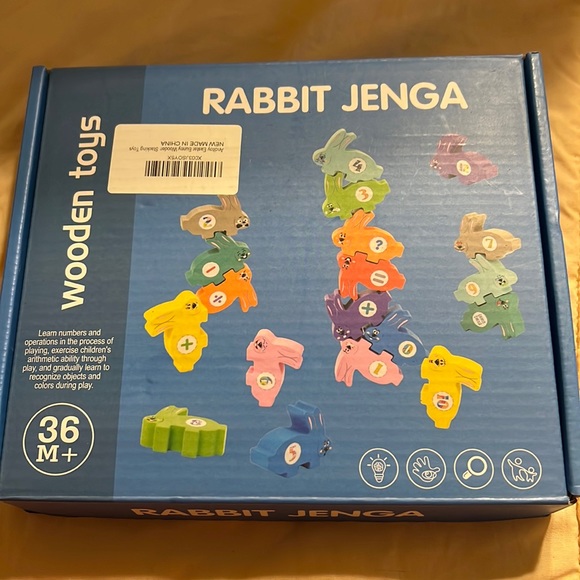 Amazon | Toys | Nib 9pc Rabbit Jenga Wooden Toys 36m Rabbit Arithmetic ...